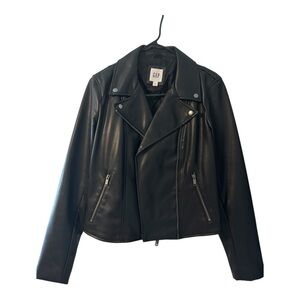 GAP Women's Black Faux Leather Moto Biker Jacket